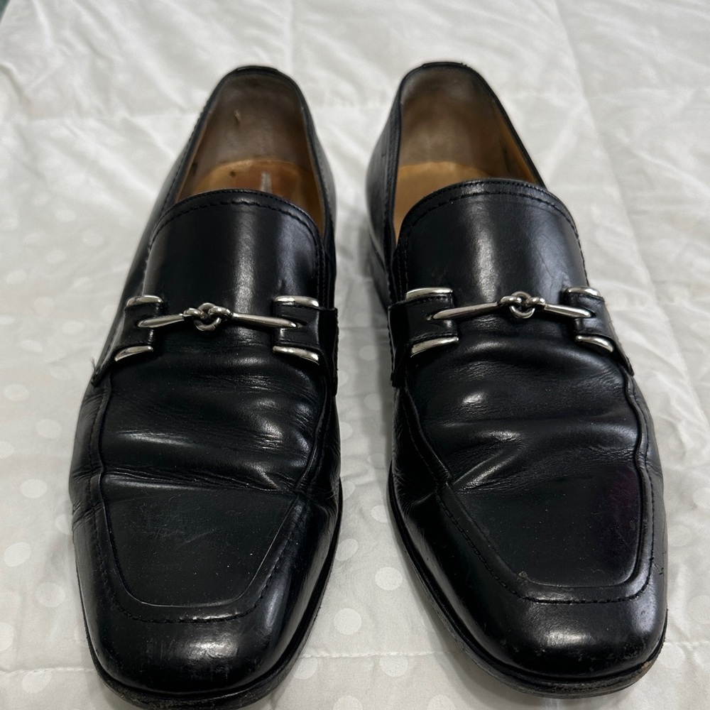 Cole Haan Black Leather Slip-On Loafers with Silver Bit horse bit